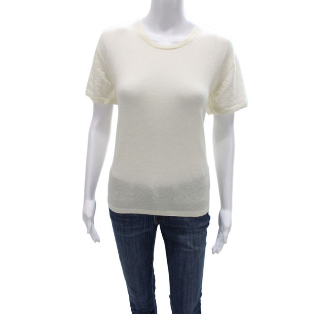 Naadam Womens 100% Cashmere Crew Neck Short Sleeve Basic T-Shirt White Size M